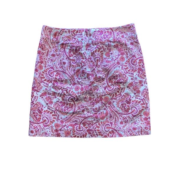 Loft Pink & Orange Paisley Floral Pencil Skirt Size 4 - Picture 3 of 5